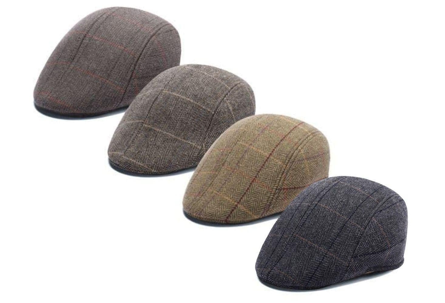 Men's Padded Herringbone Check Flat Cap Hat - Baker Boy Style, One Size Fits All (58-59cm) - Warm Cotton Polyester Blend Tweed Newsboy Cap, Gatsby Ivy Driving Hat, Vintage Inspired