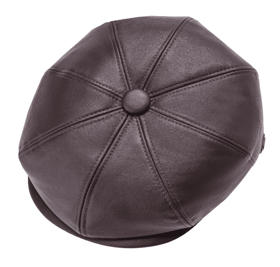 MAYAR STYLES® Men’s PU Leather Flat Cap 8 Panel Newsboy Baker Boy Hat | Classic Gatsby Peaked Cap | Winter Flatcap for Men Youth Boys | Black & Brown | Small–2XL