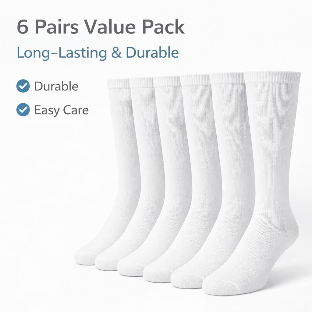 MAYAR STYLES® 6 Pairs Girls Kids Knee High School Socks Cotton Rich | Back to School Plain Long Socks | Uniform, Party & Daily Wear