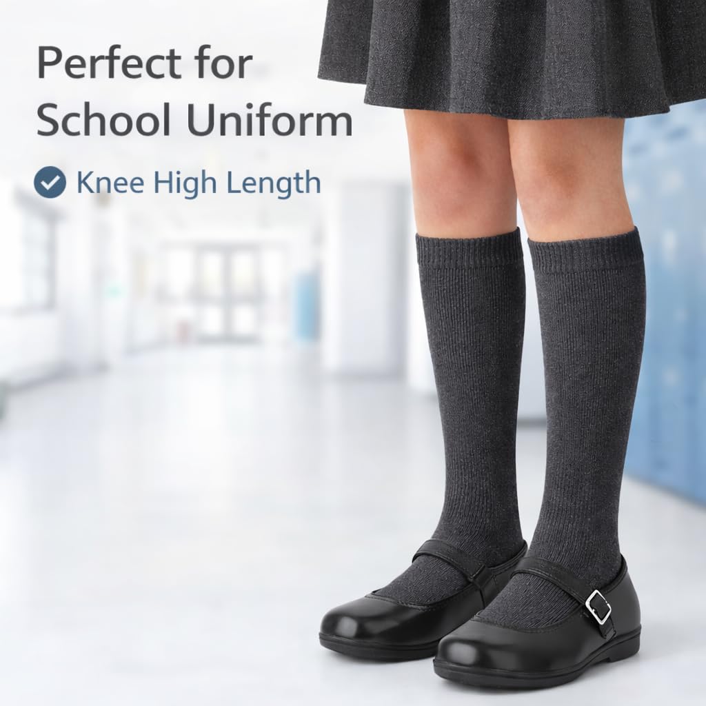 MAYAR STYLES® 6 Pairs Girls Kids Knee High School Socks Cotton Rich | Back to School Plain Long Socks | Uniform, Party & Daily Wear