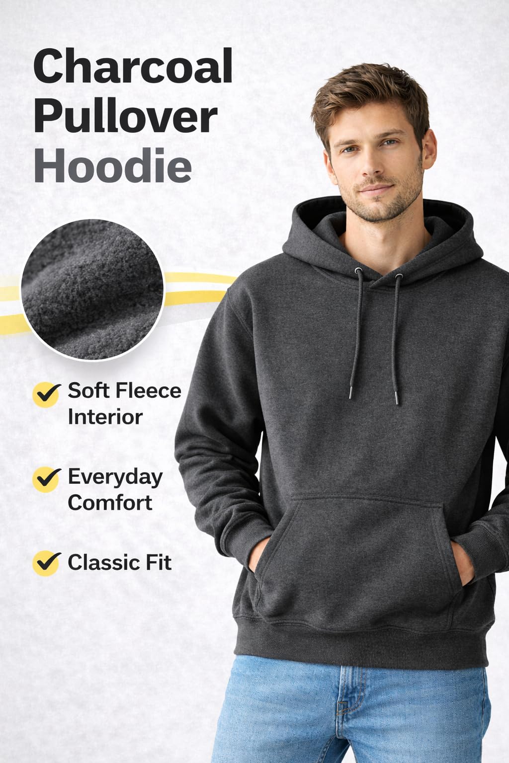 MAYAR STYLES® Men’s Pullover Hoodie Plain Sweatshirt | Soft Warm Fleece Hoodie | Casual Everyday Hoody for Men | S–XXL | Black Grey Charcoal Navy Pink