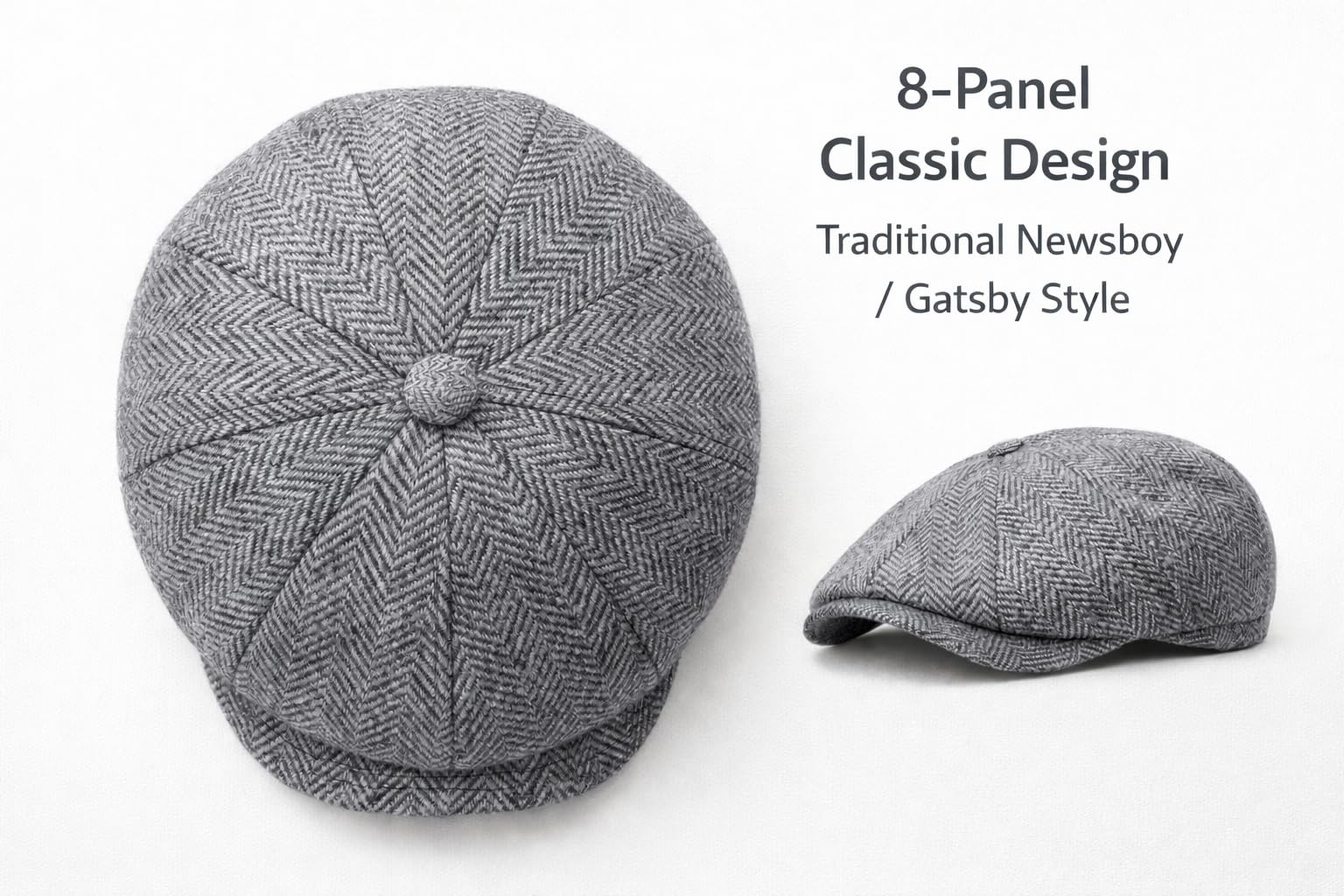 MAYAR STYLES® Men’s 8-Panel Flat Cap Newsboy Hat – Classic Herringbone Gatsby Cap, Structured Fit, Smart Casual British Style, Sizes S–XXL