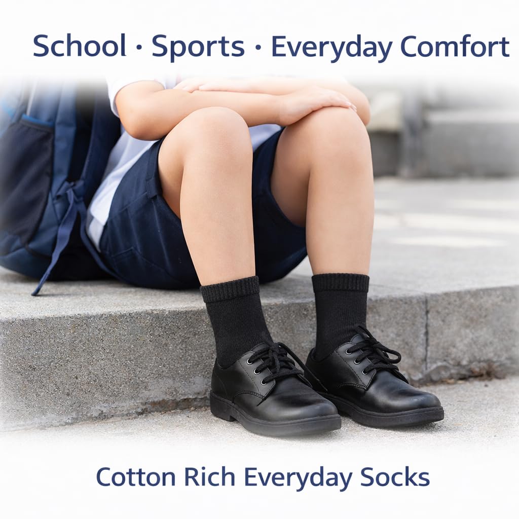 MAYAR STYLES® Unisex Girls Boys School Calf Socks Crew Mid-Calf Cotton Rich Everyday Socks, 6 Pairs