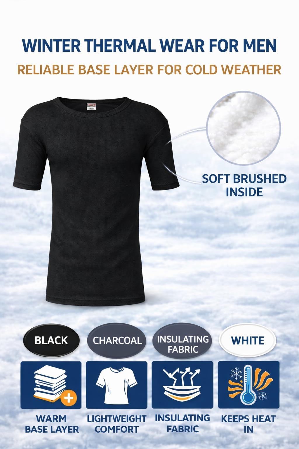 MAYAR STYLES® Men’s Thermal Short Sleeve Underwear Top – Warm Breathable Base Layer – Soft Cotton Blend Winter Thermal T-Shirt – Heat Retaining – S to XXL