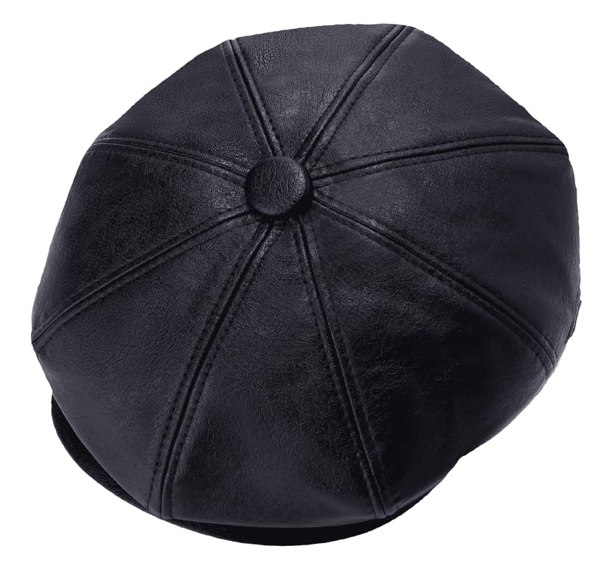 MAYAR STYLES® Men’s PU Leather Flat Cap 8 Panel Newsboy Baker Boy Hat | Classic Gatsby Peaked Cap | Winter Flatcap for Men Youth Boys | Black & Brown | Small–2XL