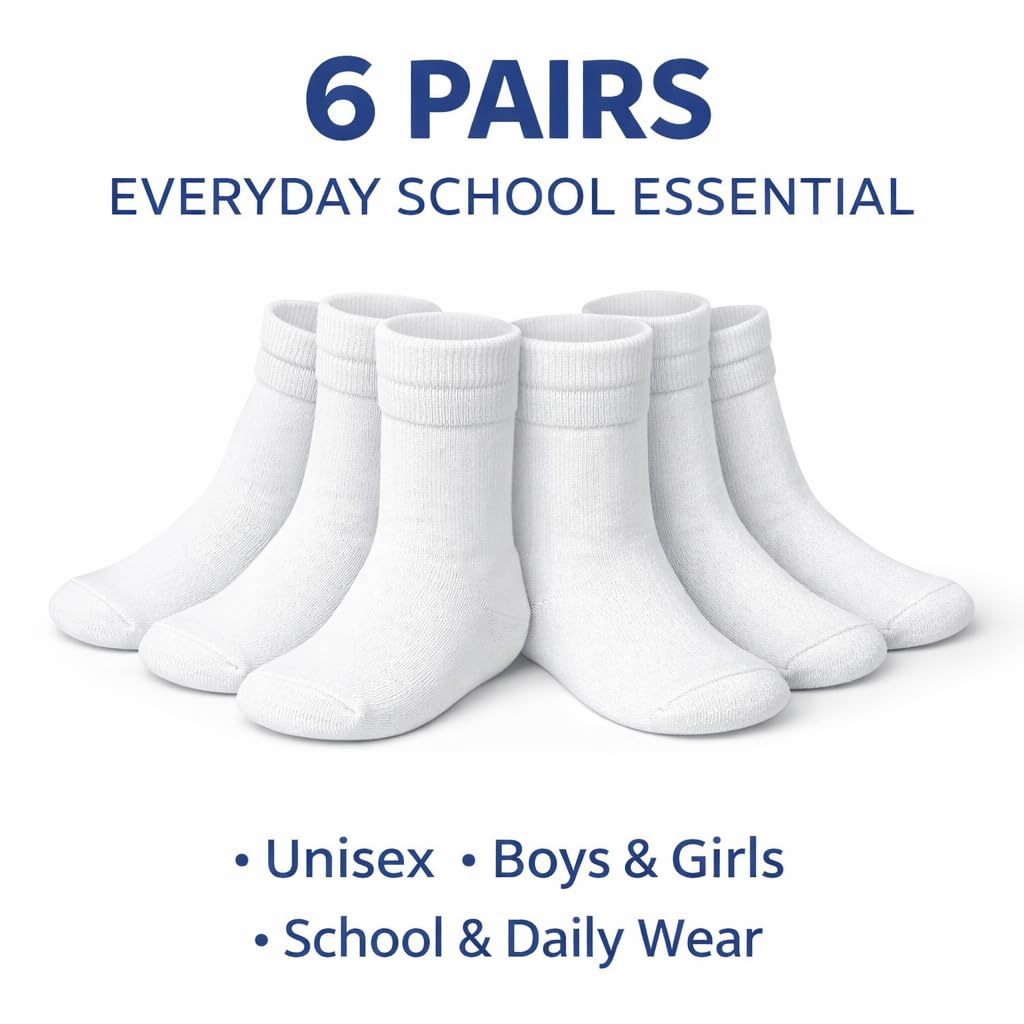 MAYAR STYLES® Unisex Girls Boys School Calf Socks Crew Mid-Calf Cotton Rich Everyday Socks, 6 Pairs