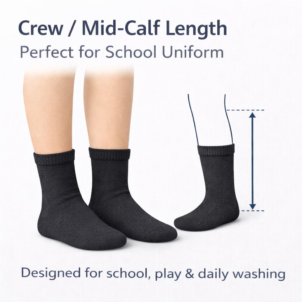 MAYAR STYLES® Unisex Girls Boys School Calf Socks Crew Mid-Calf Cotton Rich Everyday Socks, 6 Pairs