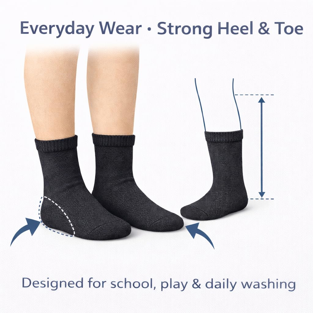 MAYAR STYLES® Unisex Girls Boys School Calf Socks Crew Mid-Calf Cotton Rich Everyday Socks, 6 Pairs