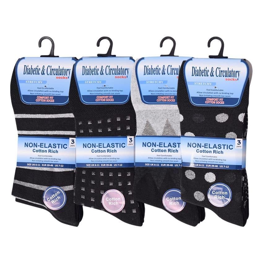 MAYAR STYLES Mens Diabetic Stripy Suit Socks, Non-Elastic Cotton Rich, UK 7-11, Stretchy Circulatory Socks