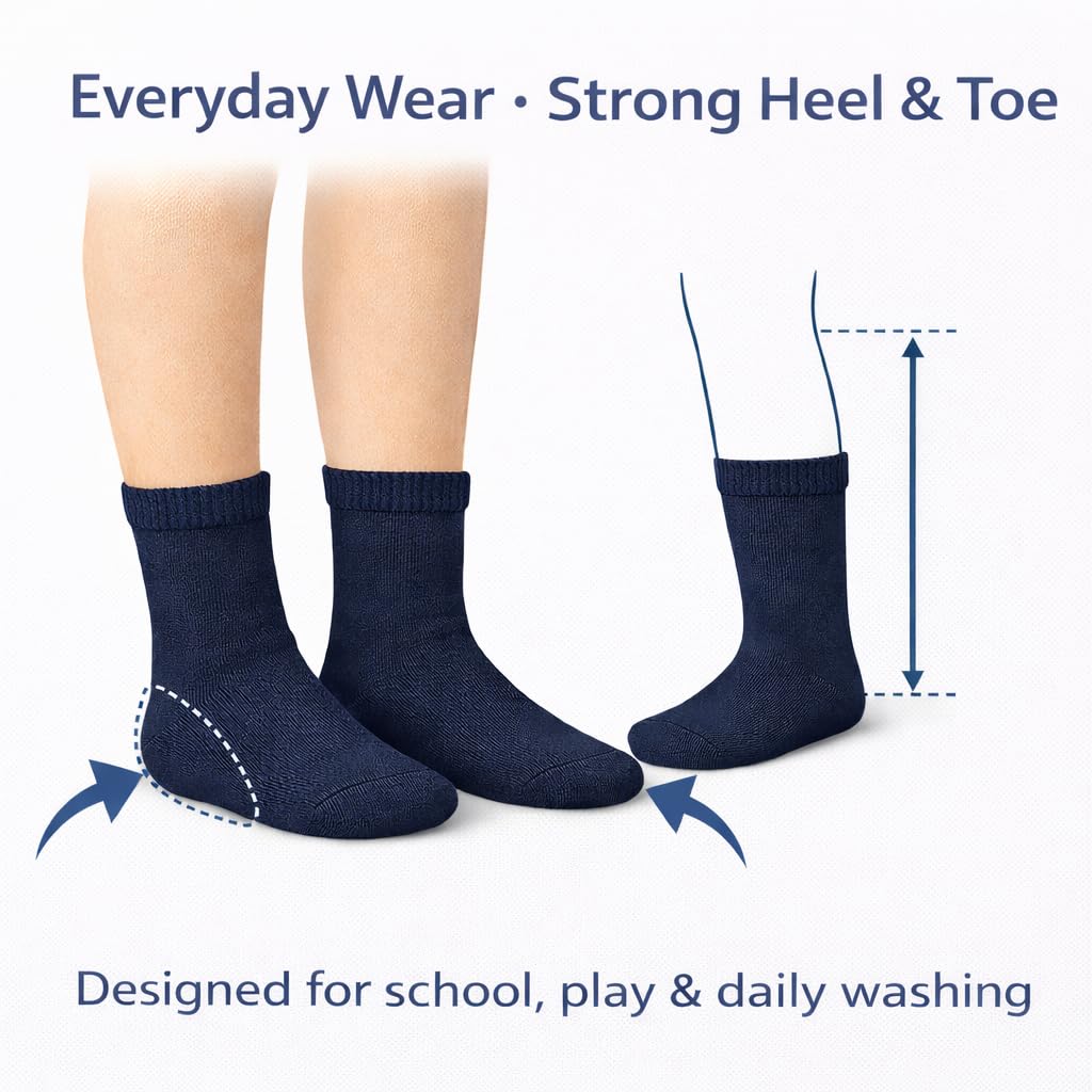 MAYAR STYLES® Unisex Girls Boys School Calf Socks Crew Mid-Calf Cotton Rich Everyday Socks, 6 Pairs