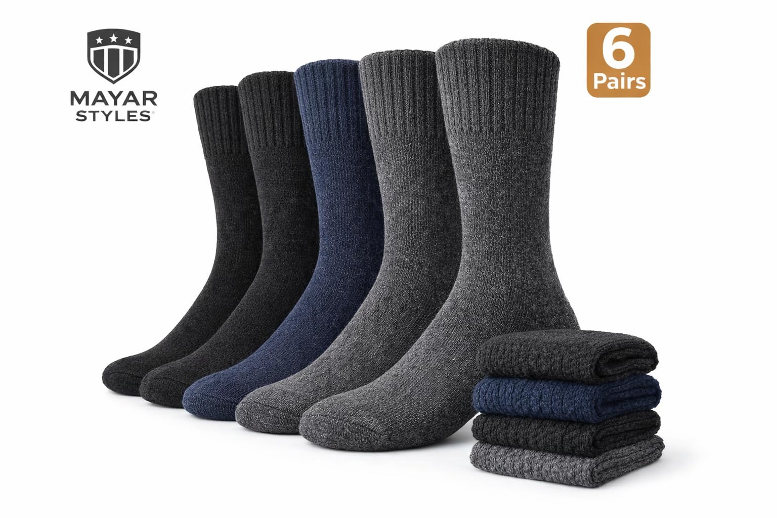 MAYAR STYLES® Men’s Thermal Long Socks – Extra Warm Winter Socks, Thick Insulated, Soft Acrylic Blend, Cold Weather Work & Outdoor Socks, UK 6–11