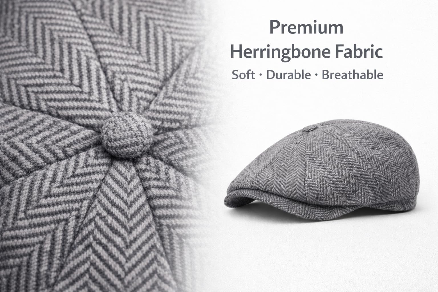 MAYAR STYLES® Men’s 8-Panel Flat Cap Newsboy Hat – Classic Herringbone Gatsby Cap, Structured Fit, Smart Casual British Style, Sizes S–XXL