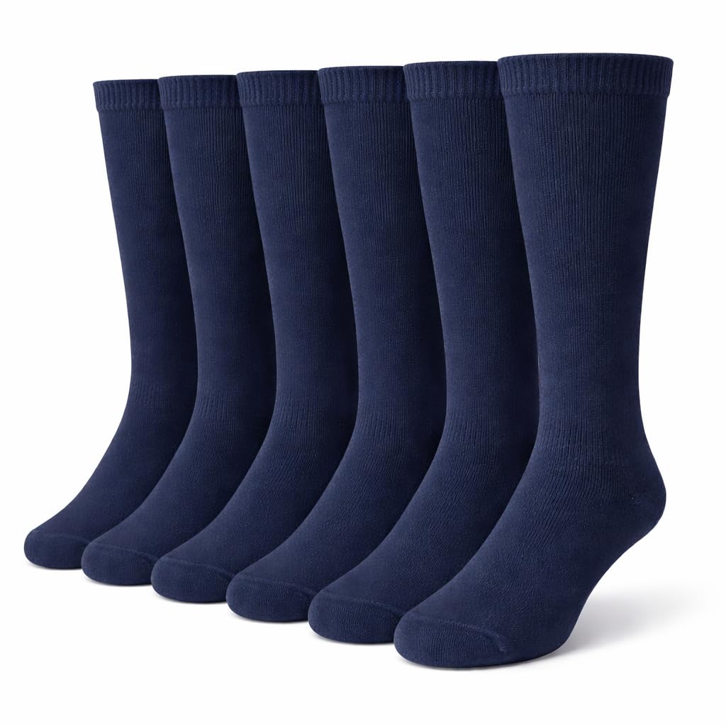 MAYAR STYLES® 6 Pairs Girls Kids Knee High School Socks Cotton Rich | Back to School Plain Long Socks | Uniform, Party & Daily Wear
