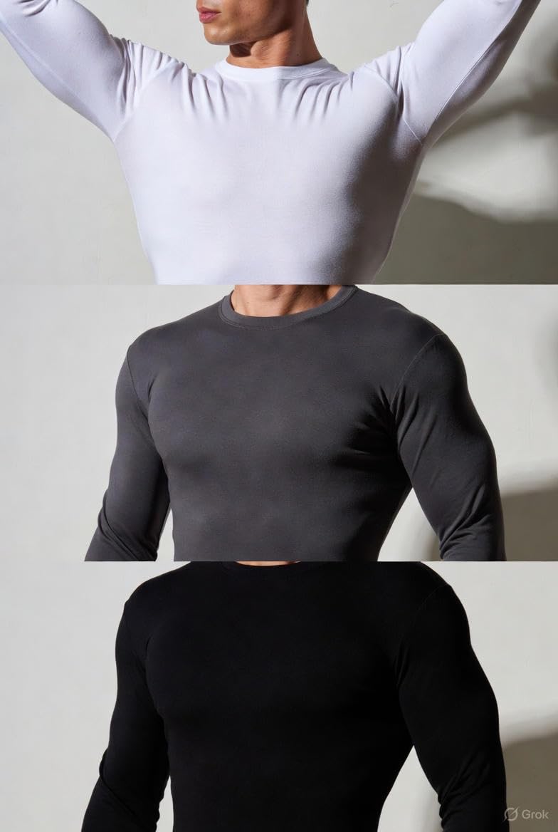 MAYAR STYLES Mens Thermals - Thermal Top for Men, Long Sleeve Thermal Tops Mens, Thermal Vests, Comfort Fit Thermal Shirt Men, 0.45 TOG, Cotton-Polyester Blend in Black, White, Charcoal, Small to XXL