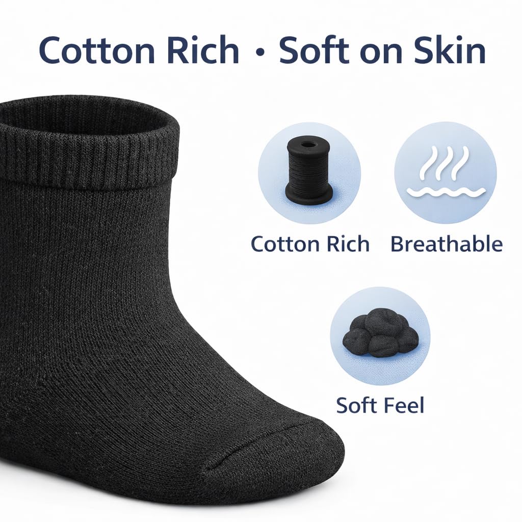 MAYAR STYLES® Unisex Girls Boys School Calf Socks Crew Mid-Calf Cotton Rich Everyday Socks, 6 Pairs