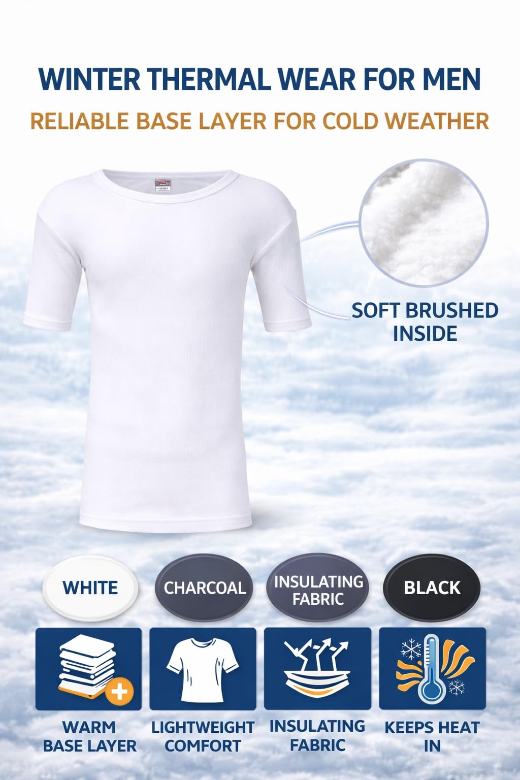 MAYAR STYLES® Men’s Thermal Short Sleeve Underwear Top – Warm Breathable Base Layer – Soft Cotton Blend Winter Thermal T-Shirt – Heat Retaining – S to XXL
