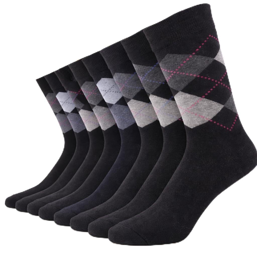 MAYAR STYLES Men’s Dress Socks Argyle Diamond Pattern | Crew Socks Size 6–11 (EU 39–45) | Cotton Blend Business & Formal Suit Socks | Stylish Patterned Socks | 6-Pack