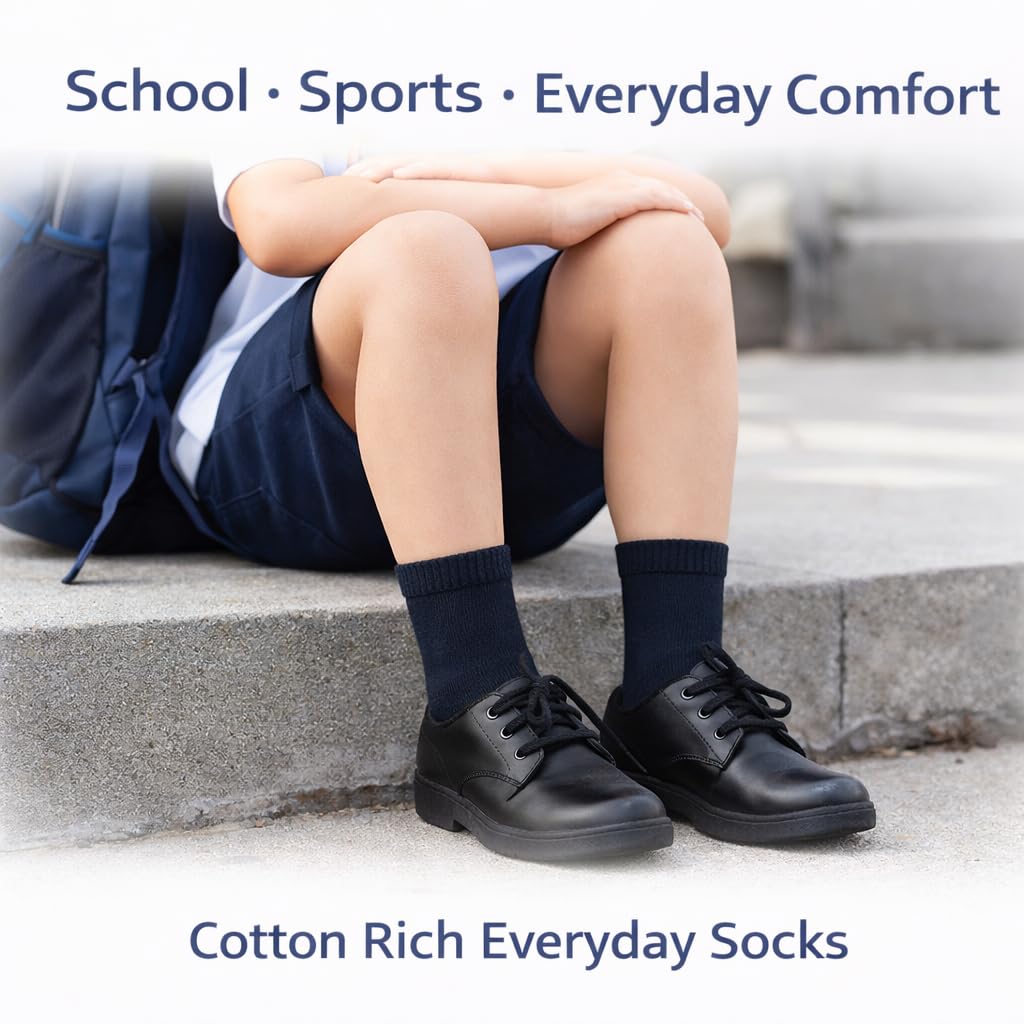 MAYAR STYLES® Unisex Girls Boys School Calf Socks Crew Mid-Calf Cotton Rich Everyday Socks, 6 Pairs