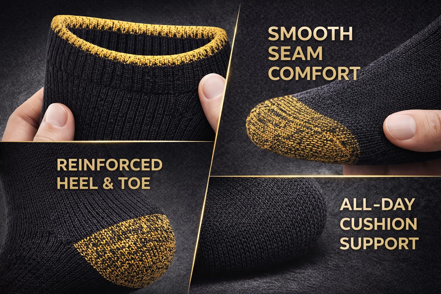 MAYAR STYLES® Men’s Diabetic Work Socks (6 Pairs) – Non-Binding Top, Soft Cotton Blend, Cushioned Sole, Smooth Toe Seam, Reinforced Heel & Toe – Daily Comfort Work Socks for Sensitive Feet