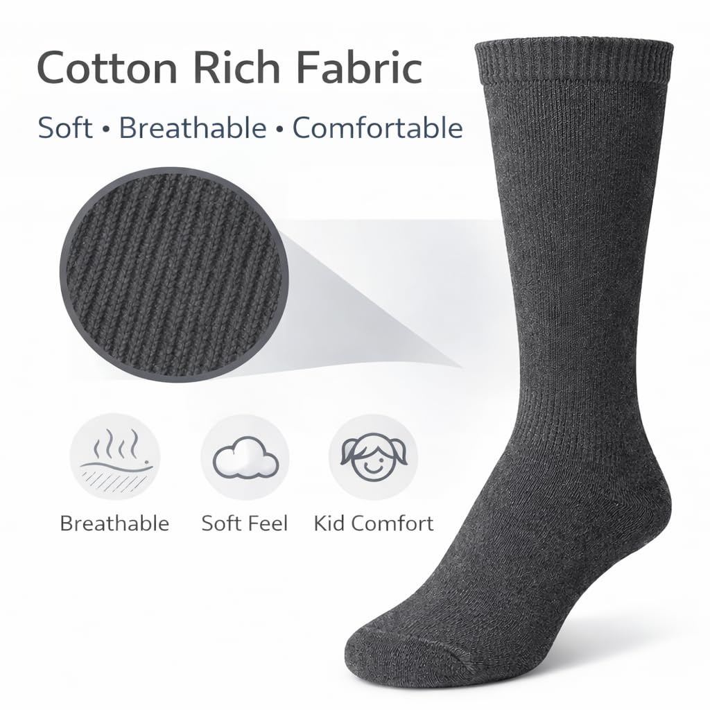 MAYAR STYLES® 6 Pairs Girls Kids Knee High School Socks Cotton Rich | Back to School Plain Long Socks | Uniform, Party & Daily Wear