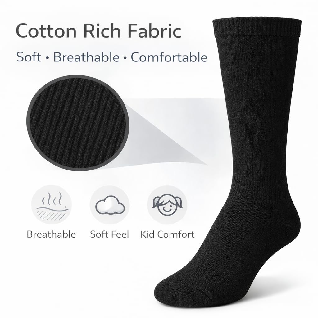 MAYAR STYLES® 6 Pairs Girls Kids Knee High School Socks Cotton Rich | Back to School Plain Long Socks | Uniform, Party & Daily Wear