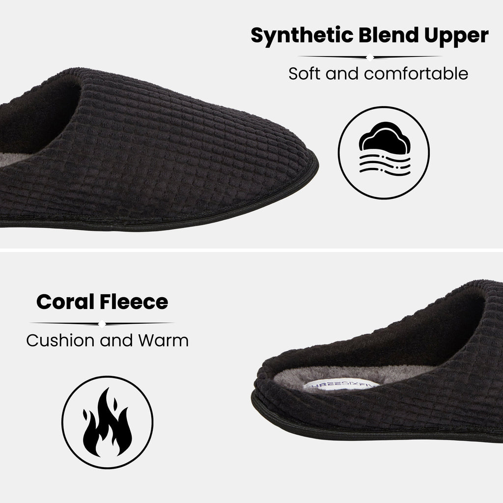 Men's Corduroy Slip On Indoor House Shoes Non Slip Sole Memory Foam Warm Thermal Lined Easy Care Slipper Pair by Sock Stack