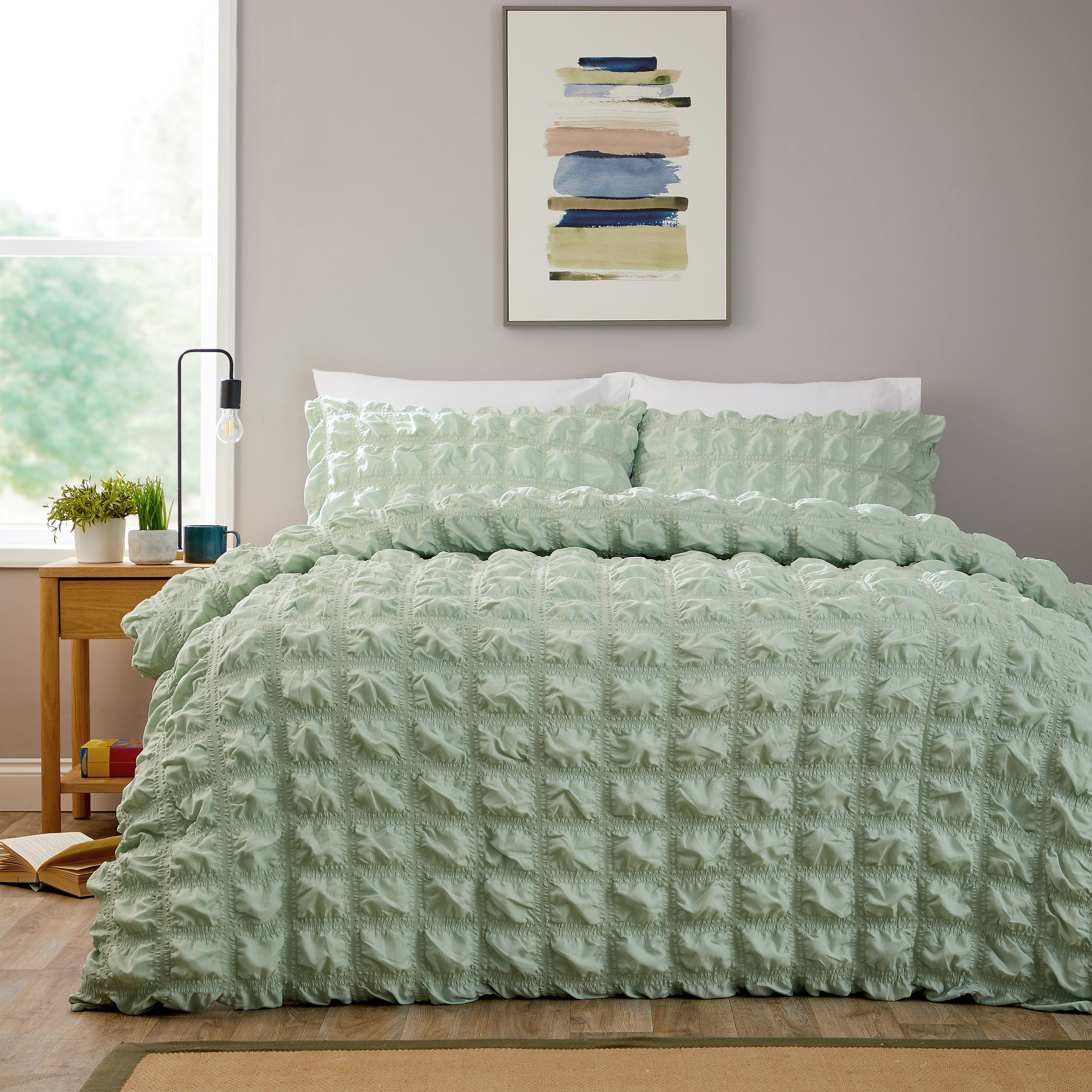 OLIVIA ROCCO Soho Sage Green Microfibre Duvet Cover Set With Pillowcases Easy Care