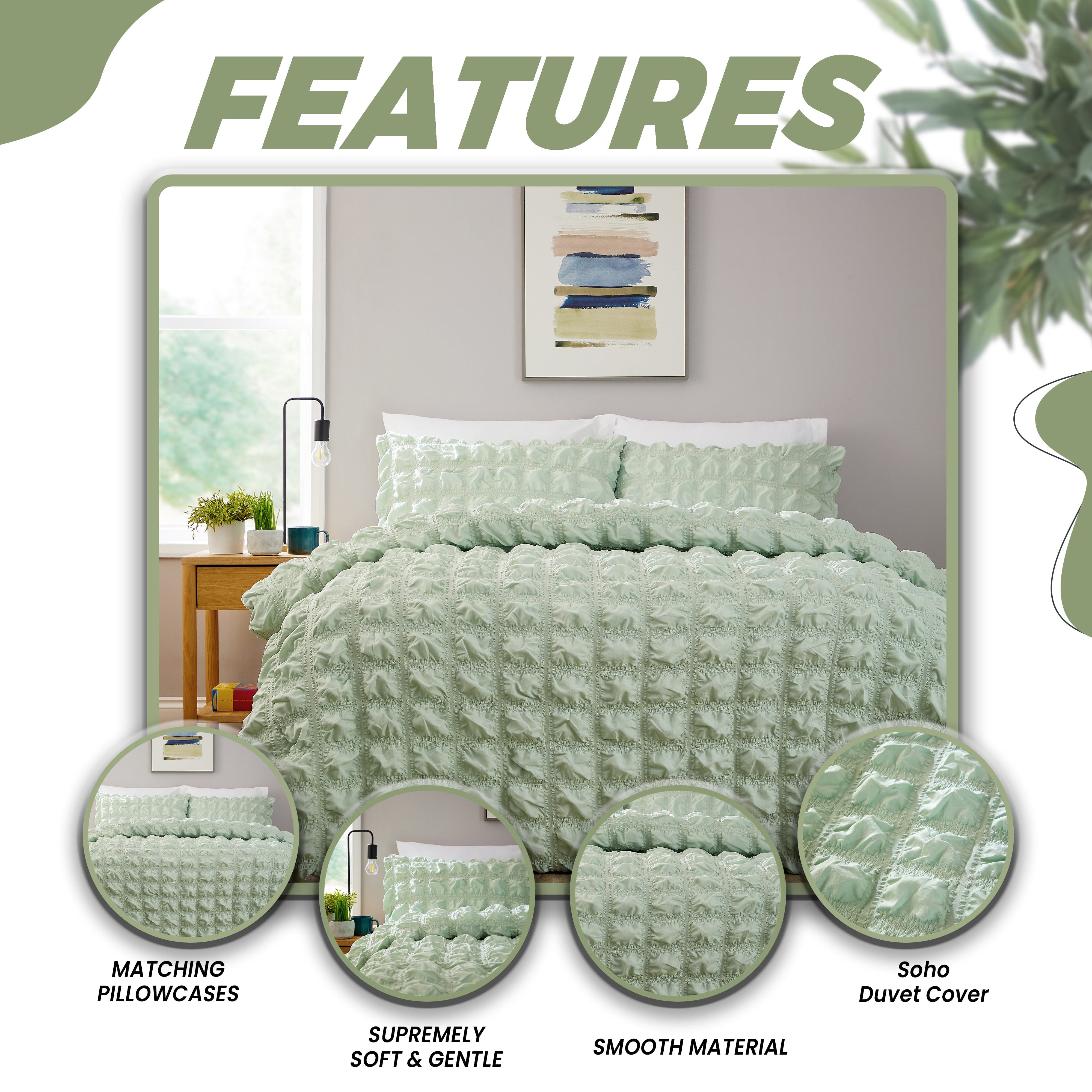 OLIVIA ROCCO Soho Sage Green Microfibre Duvet Cover Set With Pillowcases Easy Care