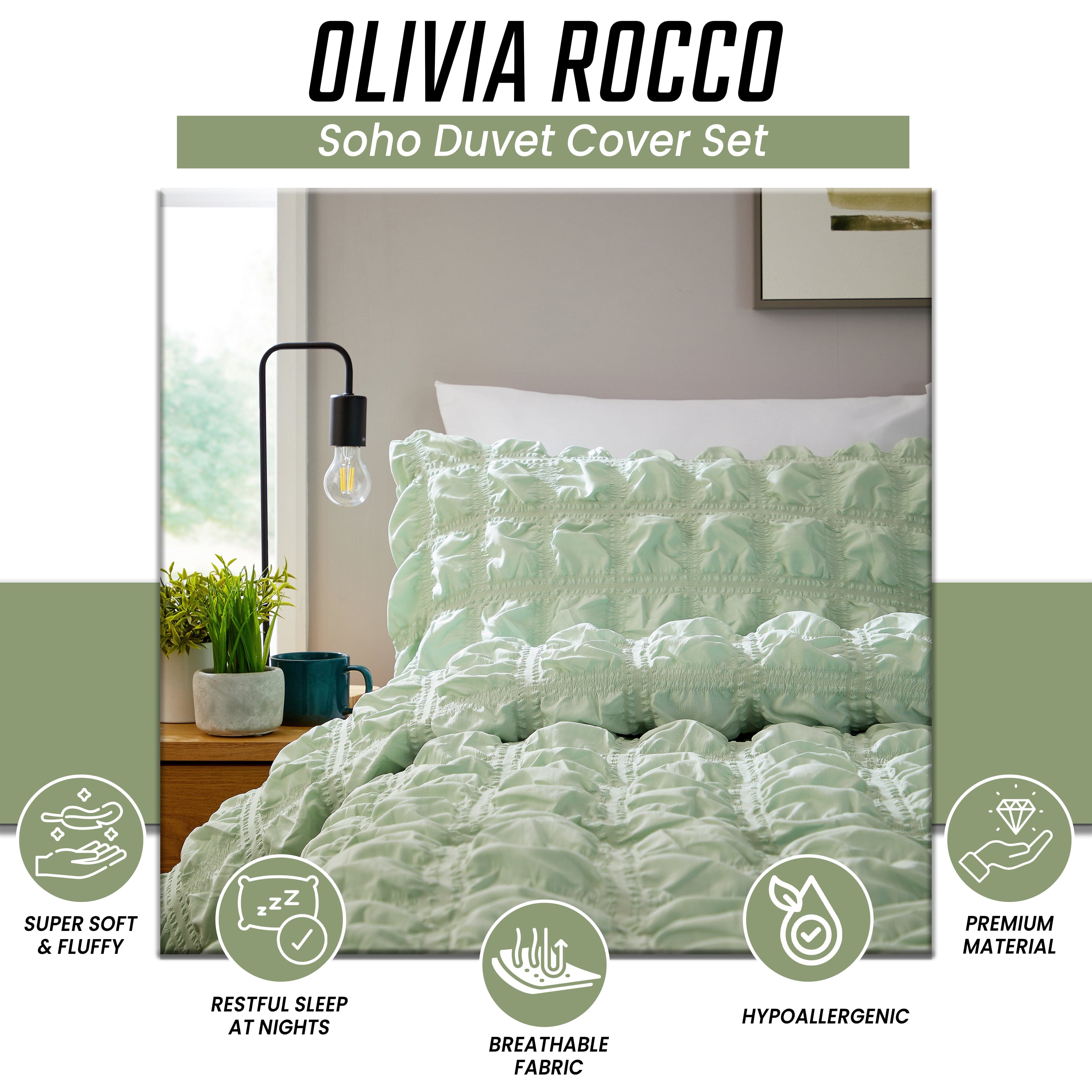 OLIVIA ROCCO Soho Sage Green Microfibre Duvet Cover Set With Pillowcases Easy Care