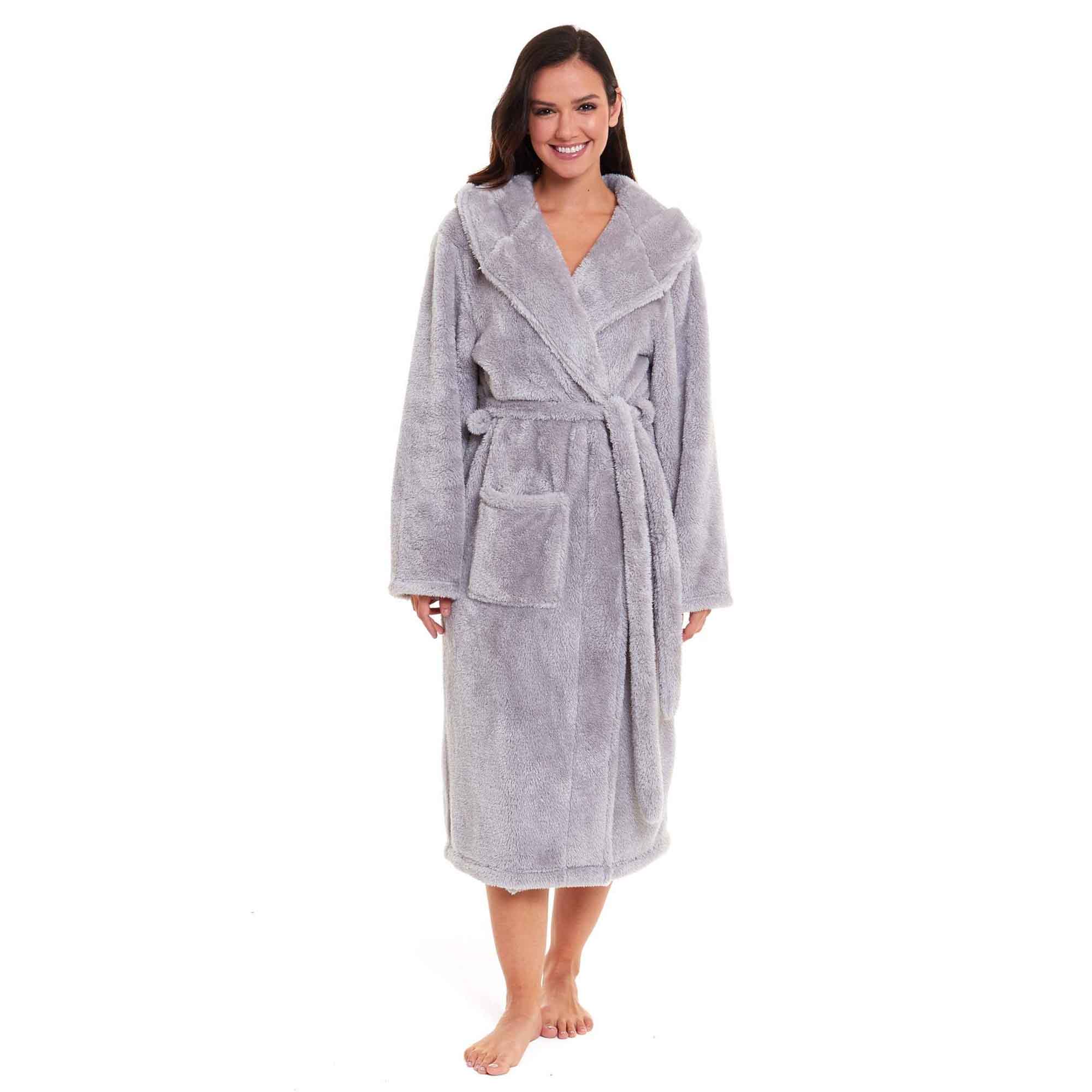 Daisy Dreamer Women's Fleece Hooded Robe Snuggle Touch Velvet-Soft Loungewear UK Sizes 8-22 Green Grey Pink Cozy Bath Spa Home