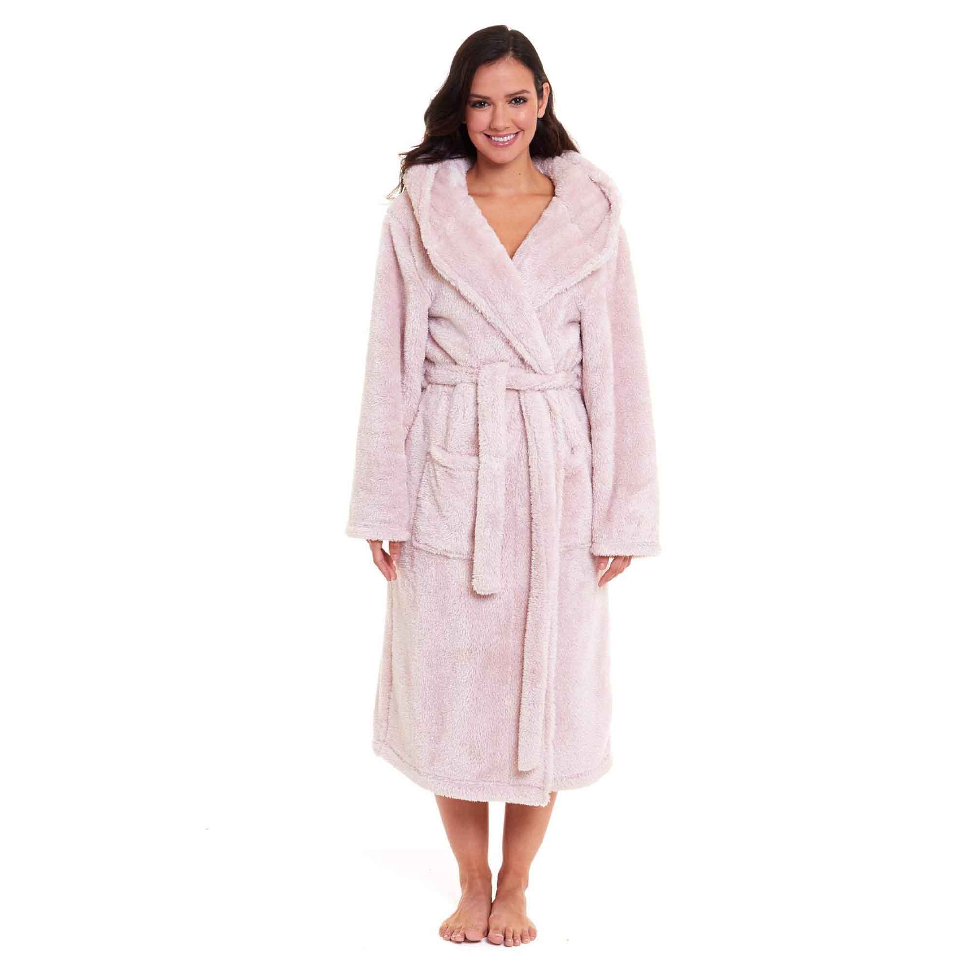 Daisy Dreamer Women's Fleece Hooded Robe Snuggle Touch Velvet-Soft Loungewear UK Sizes 8-22 Green Grey Pink Cozy Bath Spa Home