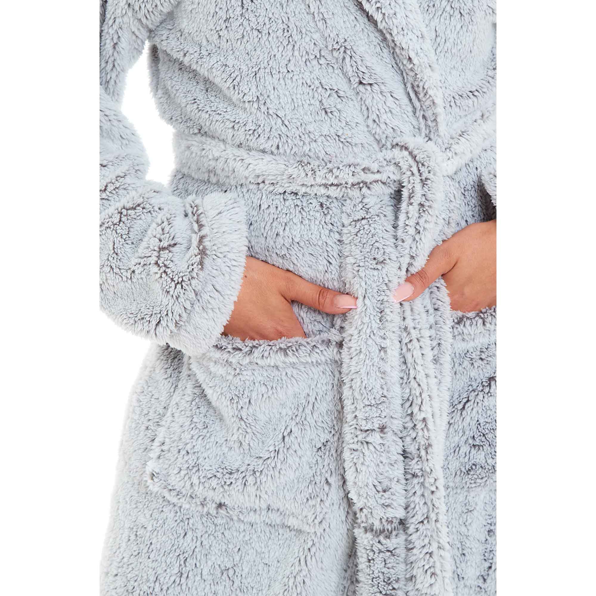 Daisy Dreamer Women's Fleece Hooded Robe Snuggle Touch Velvet-Soft Loungewear UK Sizes 8-22 Green Grey Pink Cozy Bath Spa Home
