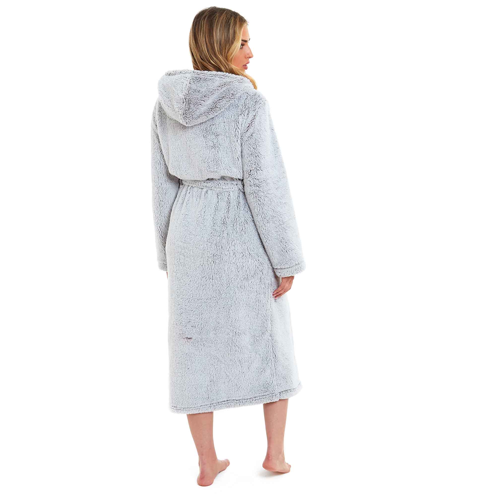 Daisy Dreamer Women's Fleece Hooded Robe Snuggle Touch Velvet-Soft Loungewear UK Sizes 8-22 Green Grey Pink Cozy Bath Spa Home