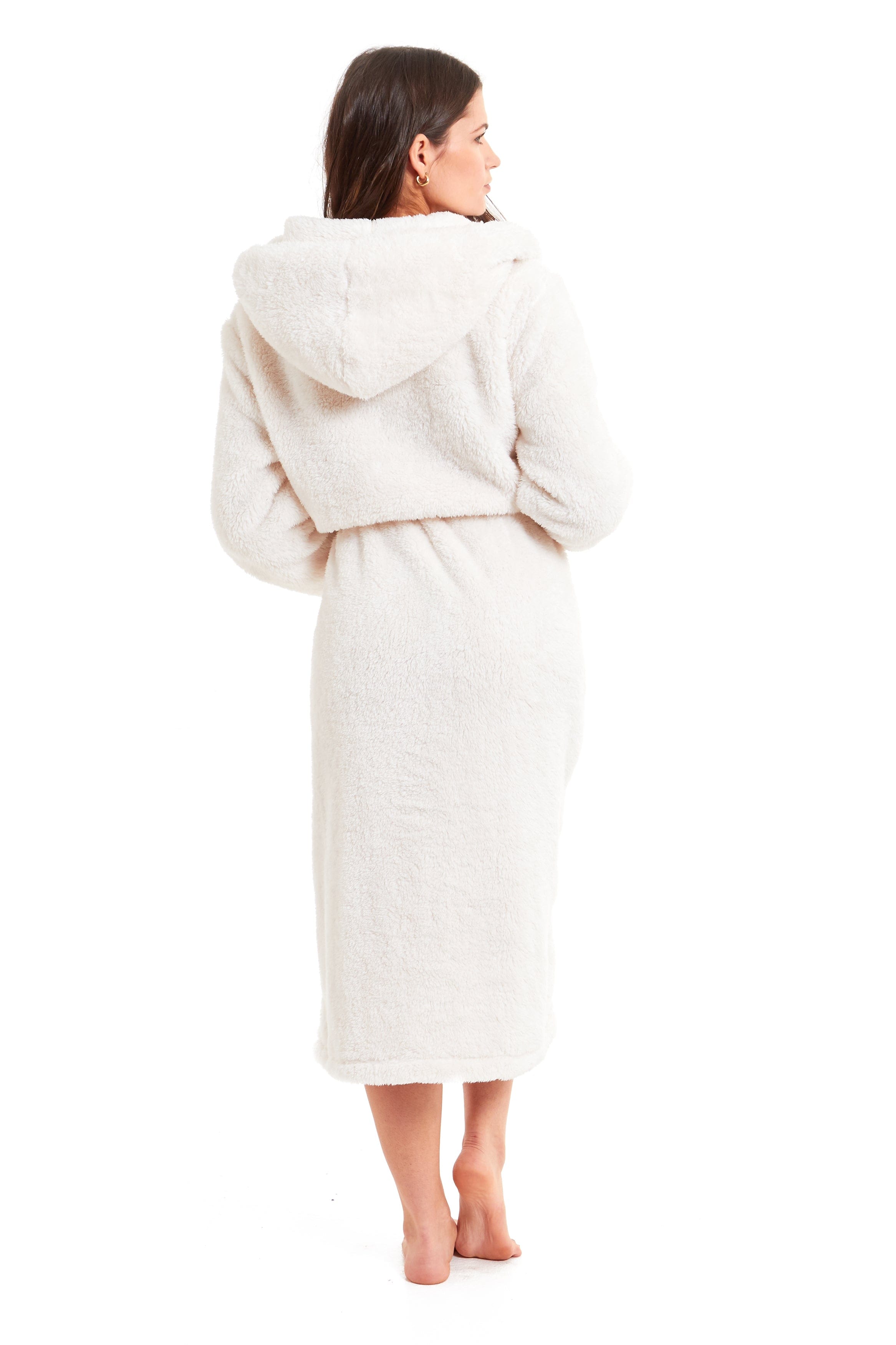 Daisy Dreamer Women's Fleece Hooded Robe Snuggle Touch Velvet-Soft Loungewear UK Sizes 8-22 Green Grey Pink Cozy Bath Spa Home