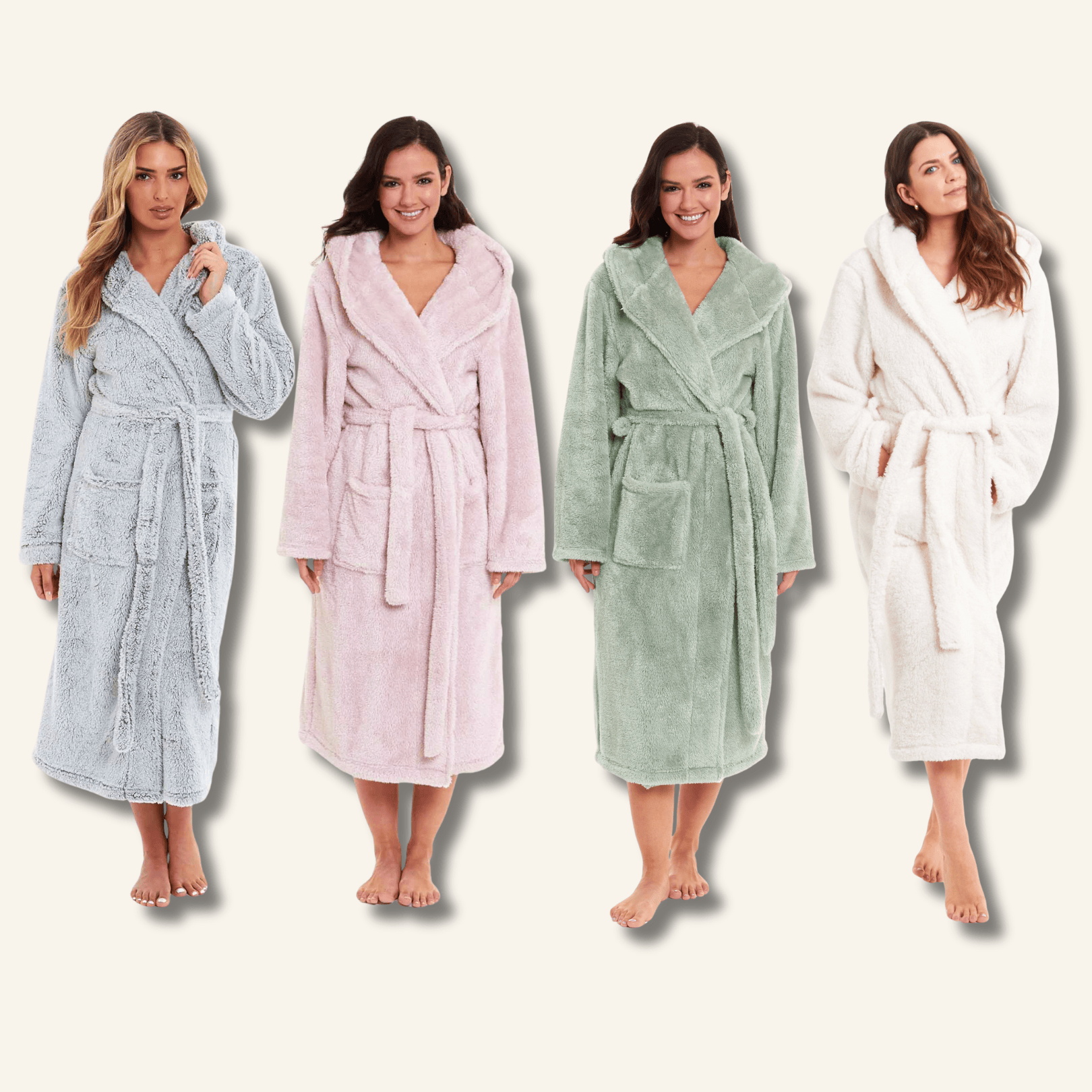 Daisy Dreamer Women's Fleece Hooded Robe Snuggle Touch Velvet-Soft Loungewear UK Sizes 8-22 Green Grey Pink Cozy Bath Spa Home