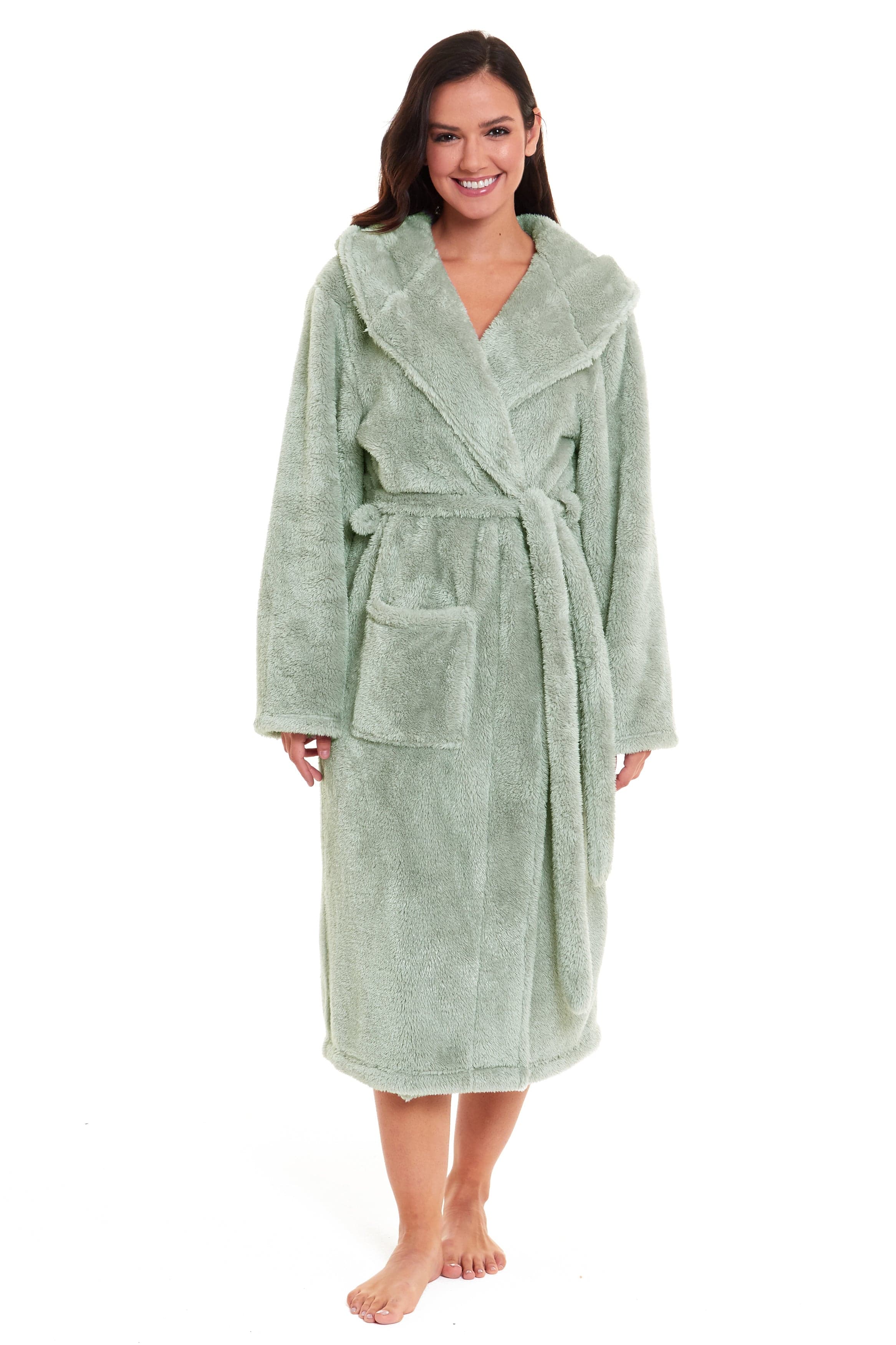 Daisy Dreamer Women's Fleece Hooded Robe Snuggle Touch Velvet-Soft Loungewear UK Sizes 8-22 Green Grey Pink Cozy Bath Spa Home