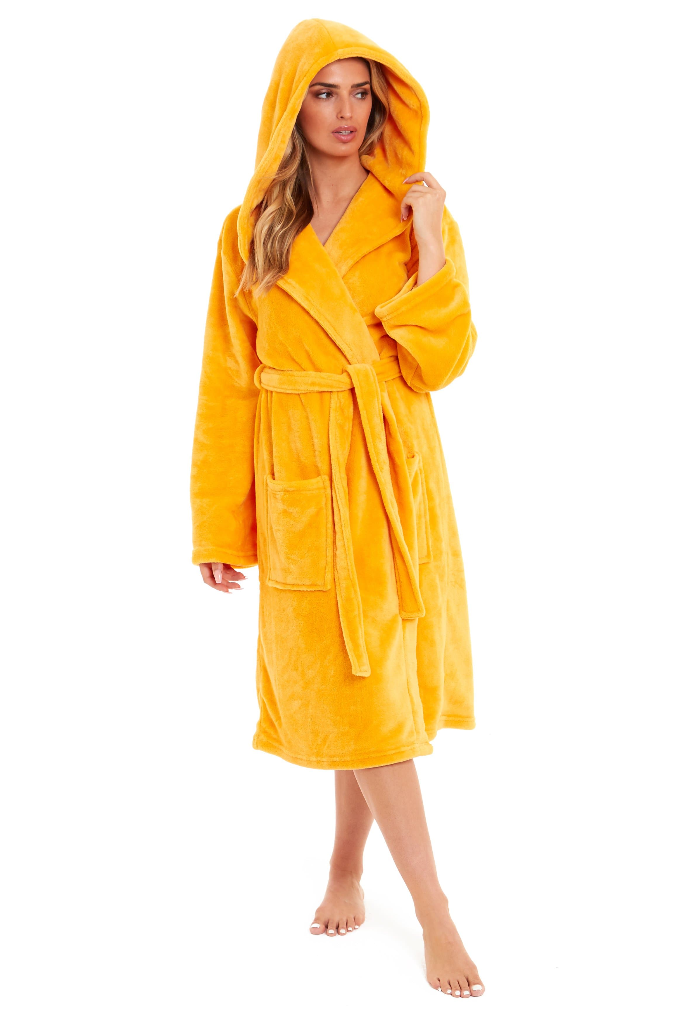 OLIVIA ROCCO Women's Hooded Plush Fleece Dressing Gown Ultra-Soft Velvet Bathrobe For Winter Lounging And Relaxation At Home
