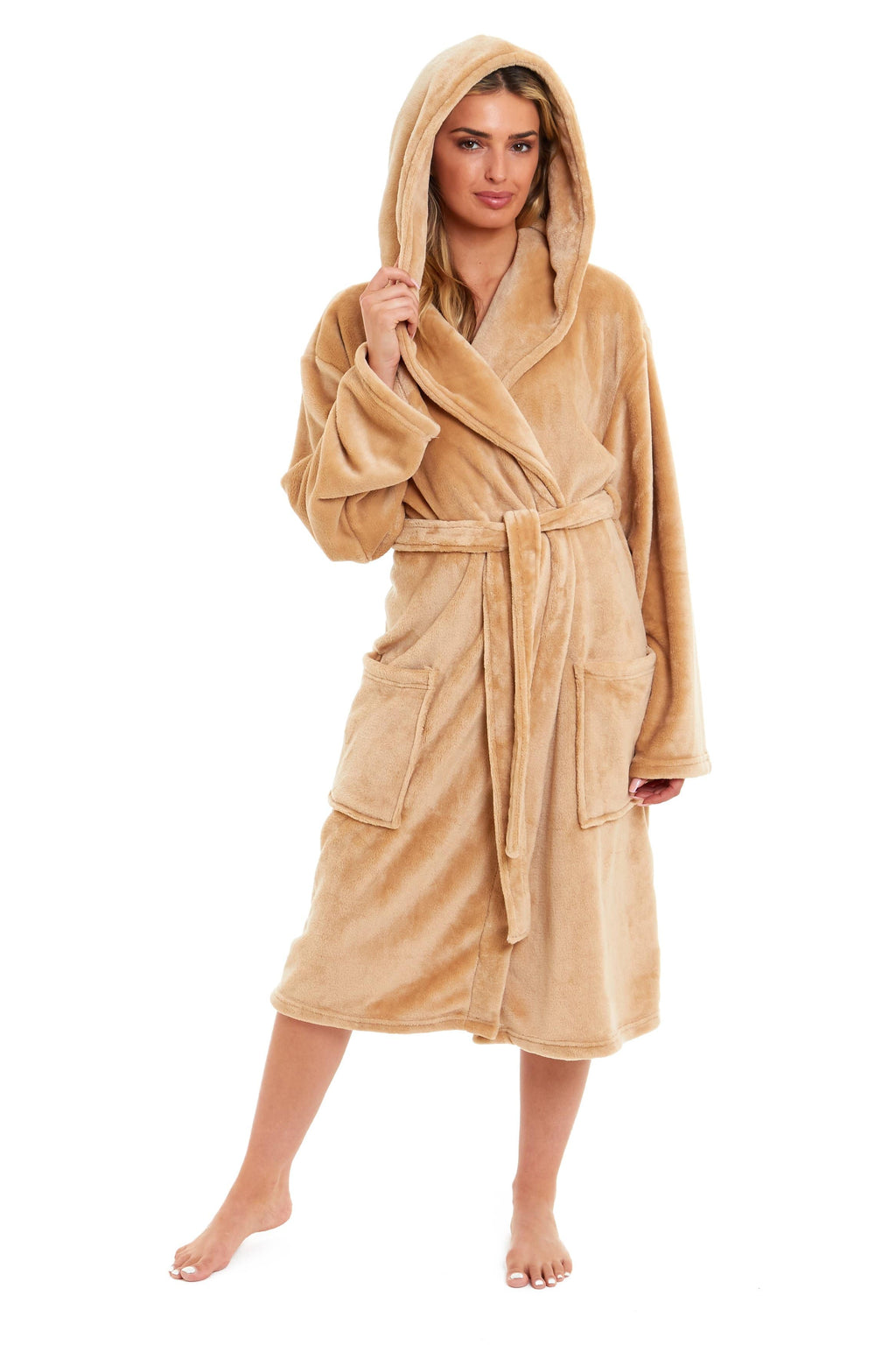 OLIVIA ROCCO Women's Hooded Plush Fleece Dressing Gown Ultra-Soft Velvet Bathrobe For Winter Lounging And Relaxation At Home