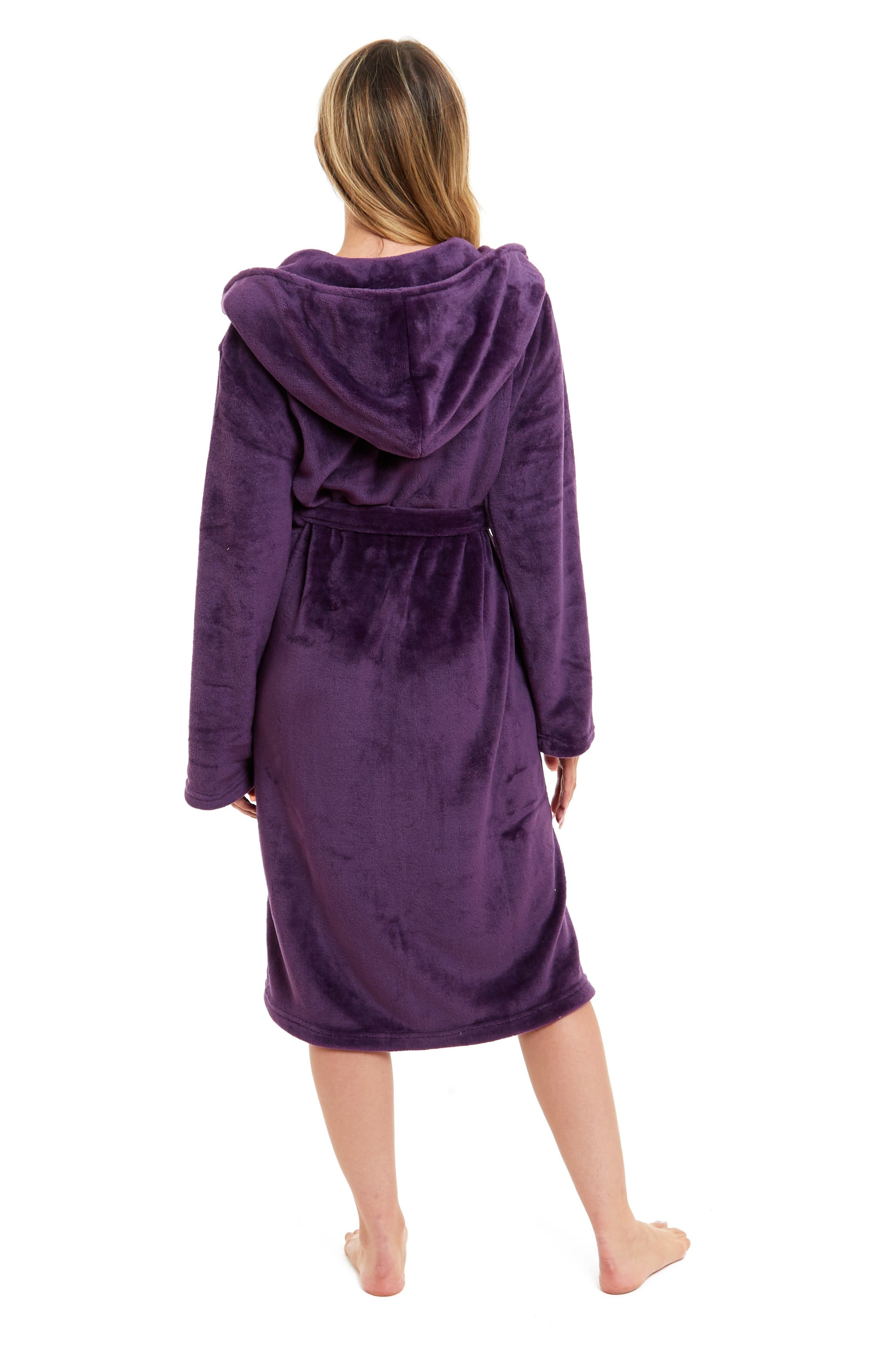 OLIVIA ROCCO Women's Hooded Plush Fleece Dressing Gown Ultra-Soft Velvet Bathrobe For Winter Lounging And Relaxation At Home