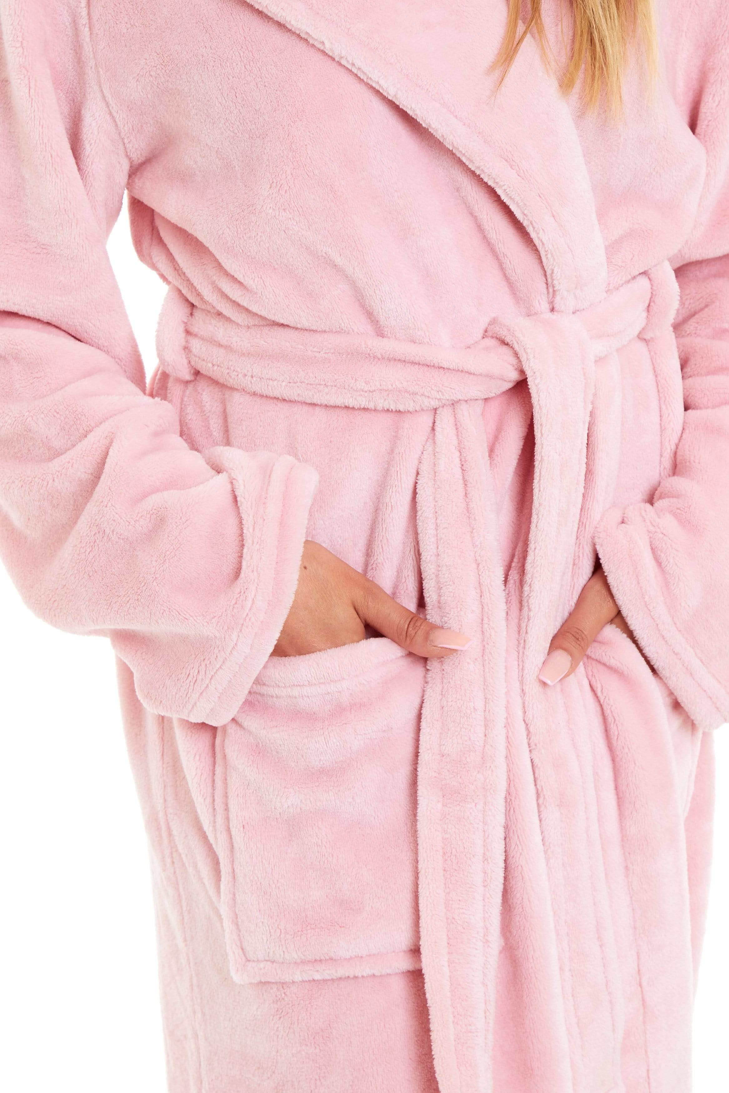 OLIVIA ROCCO Women's Hooded Plush Fleece Dressing Gown Ultra-Soft Velvet Bathrobe For Winter Lounging And Relaxation At Home