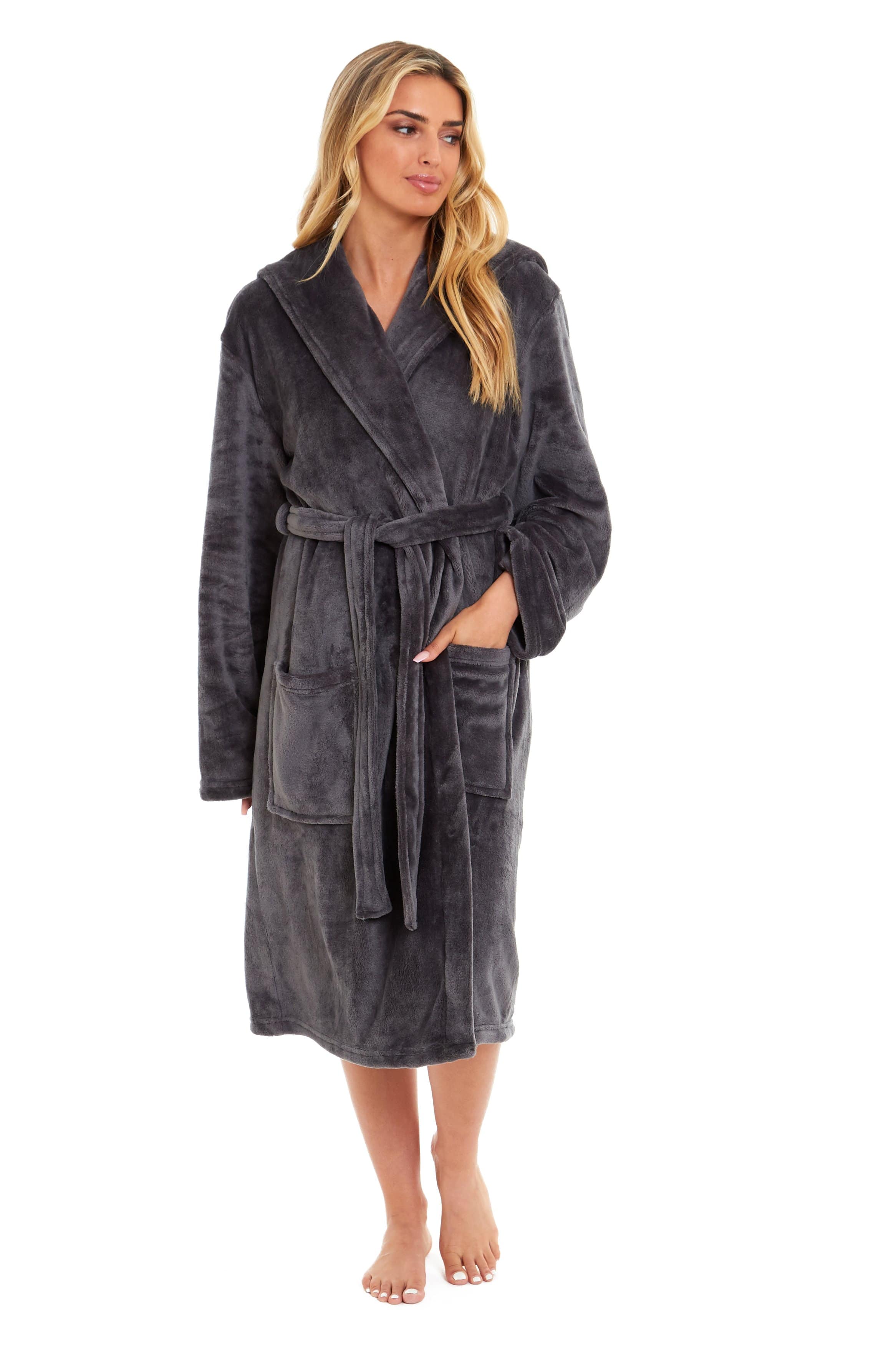 OLIVIA ROCCO Women's Hooded Plush Fleece Dressing Gown Ultra-Soft Velvet Bathrobe For Winter Lounging And Relaxation At Home
