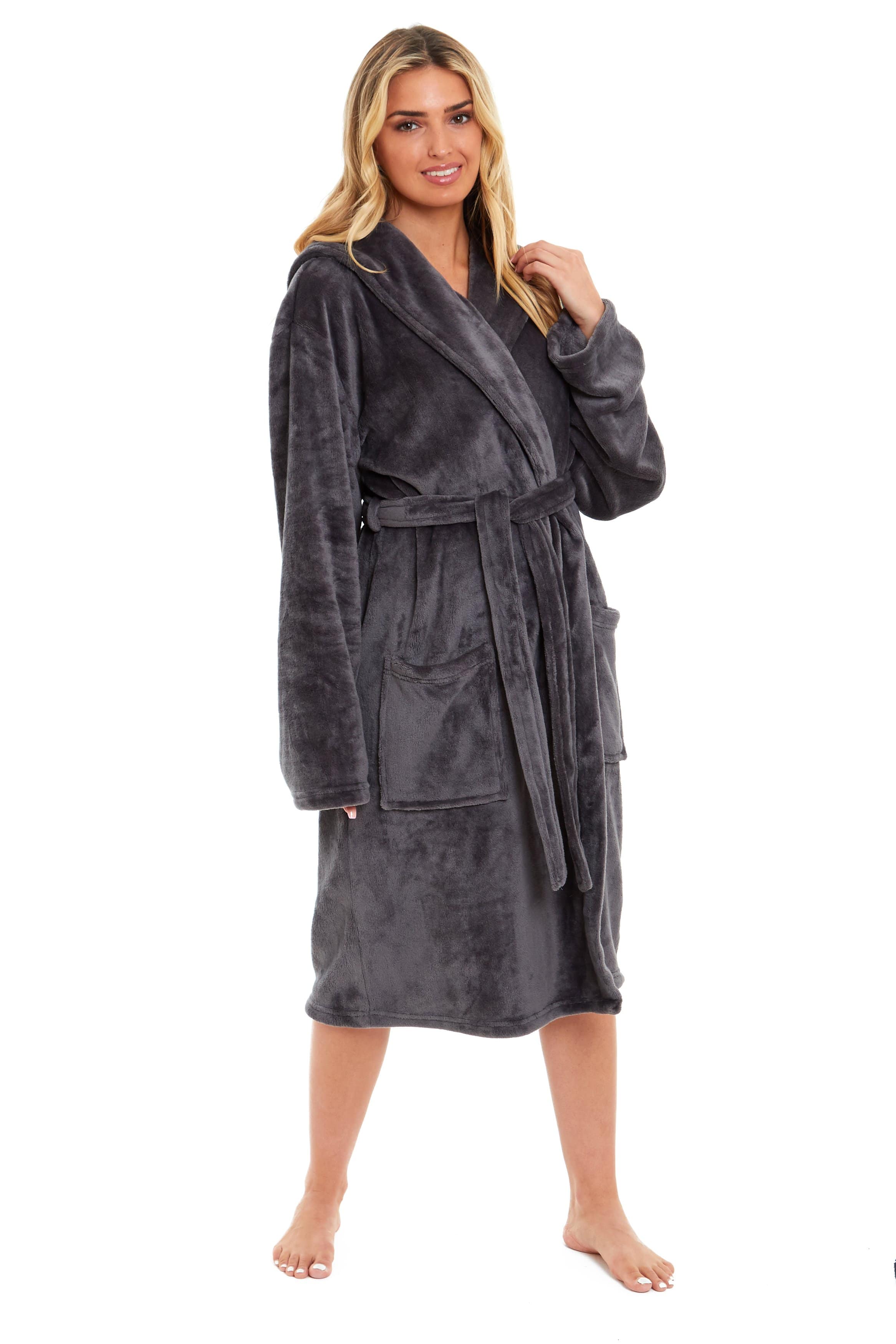 OLIVIA ROCCO Women's Hooded Plush Fleece Dressing Gown Ultra-Soft Velvet Bathrobe For Winter Lounging And Relaxation At Home