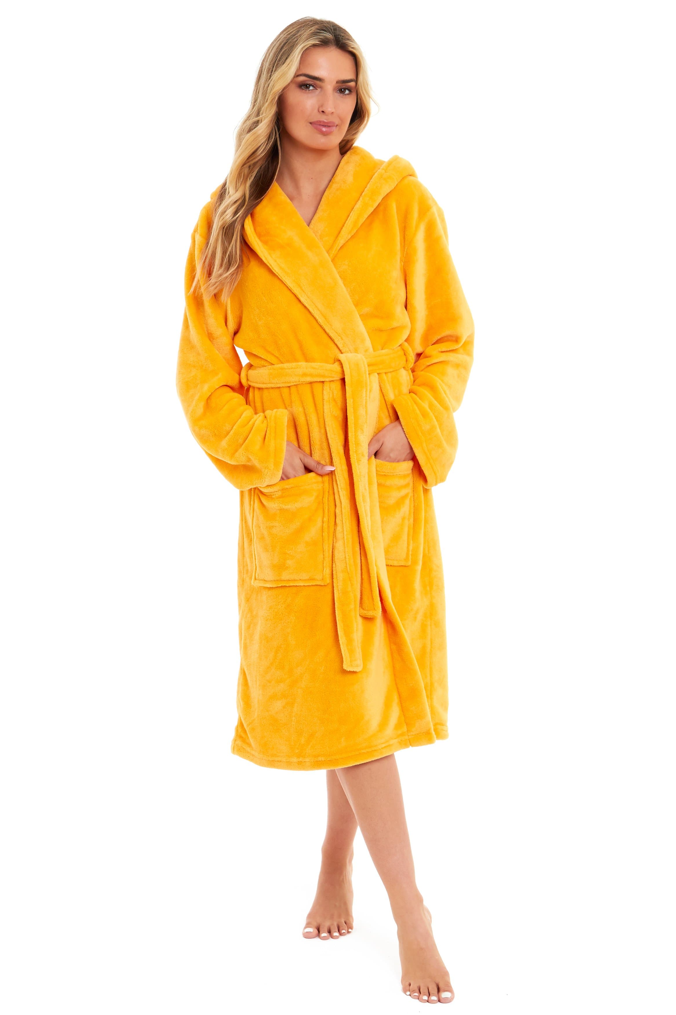 OLIVIA ROCCO Women's Hooded Plush Fleece Dressing Gown Ultra-Soft Velvet Bathrobe For Winter Lounging And Relaxation At Home