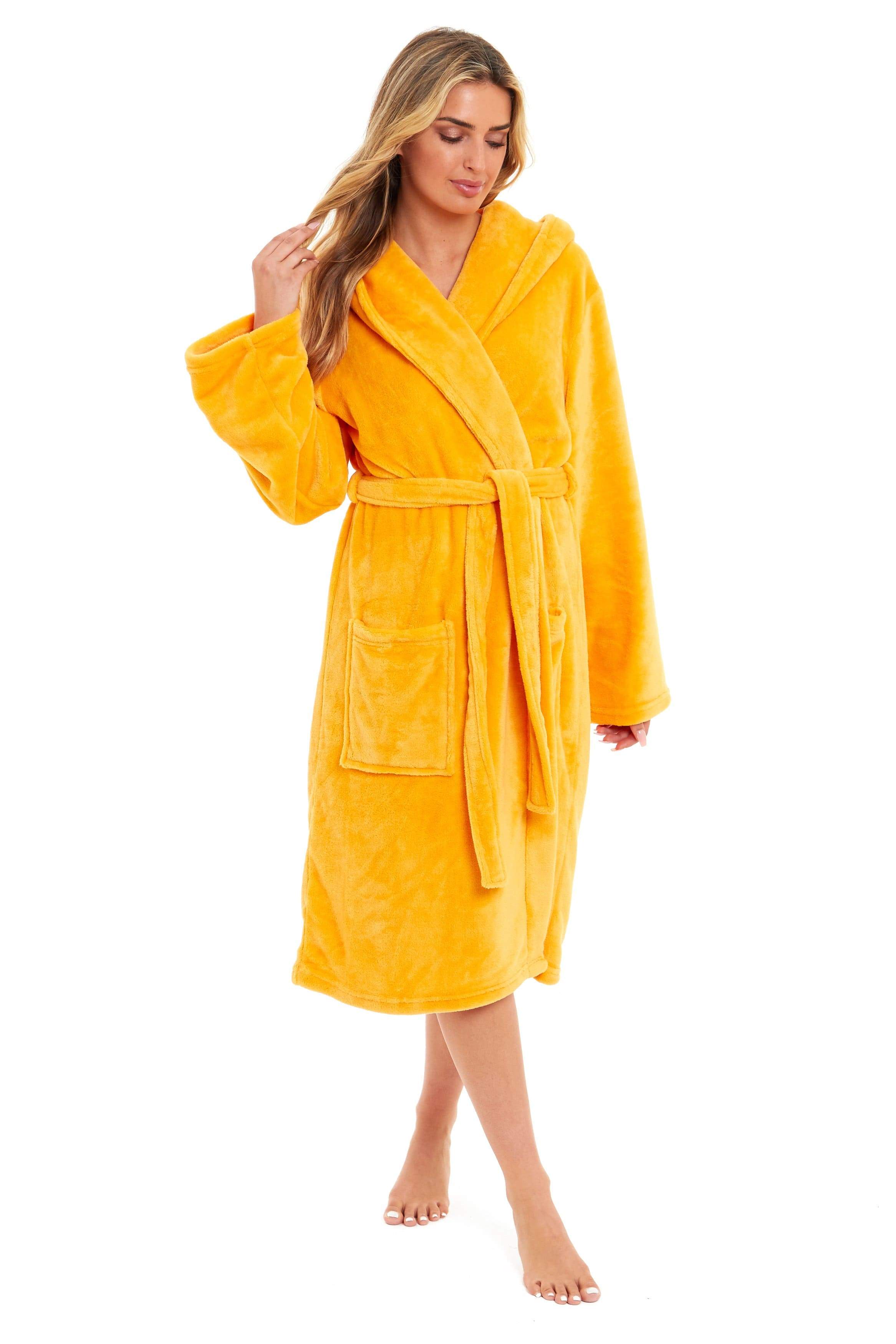 OLIVIA ROCCO Women's Hooded Plush Fleece Dressing Gown Ultra-Soft Velvet Bathrobe For Winter Lounging And Relaxation At Home