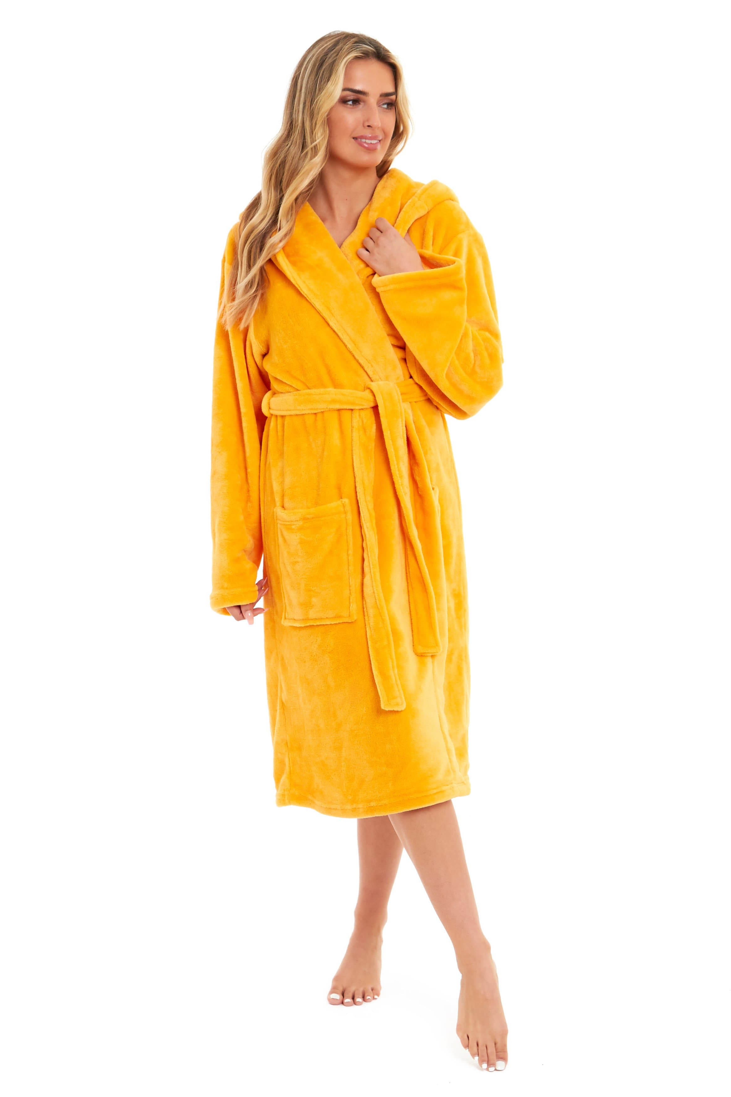 OLIVIA ROCCO Women's Hooded Plush Fleece Dressing Gown Ultra-Soft Velvet Bathrobe For Winter Lounging And Relaxation At Home