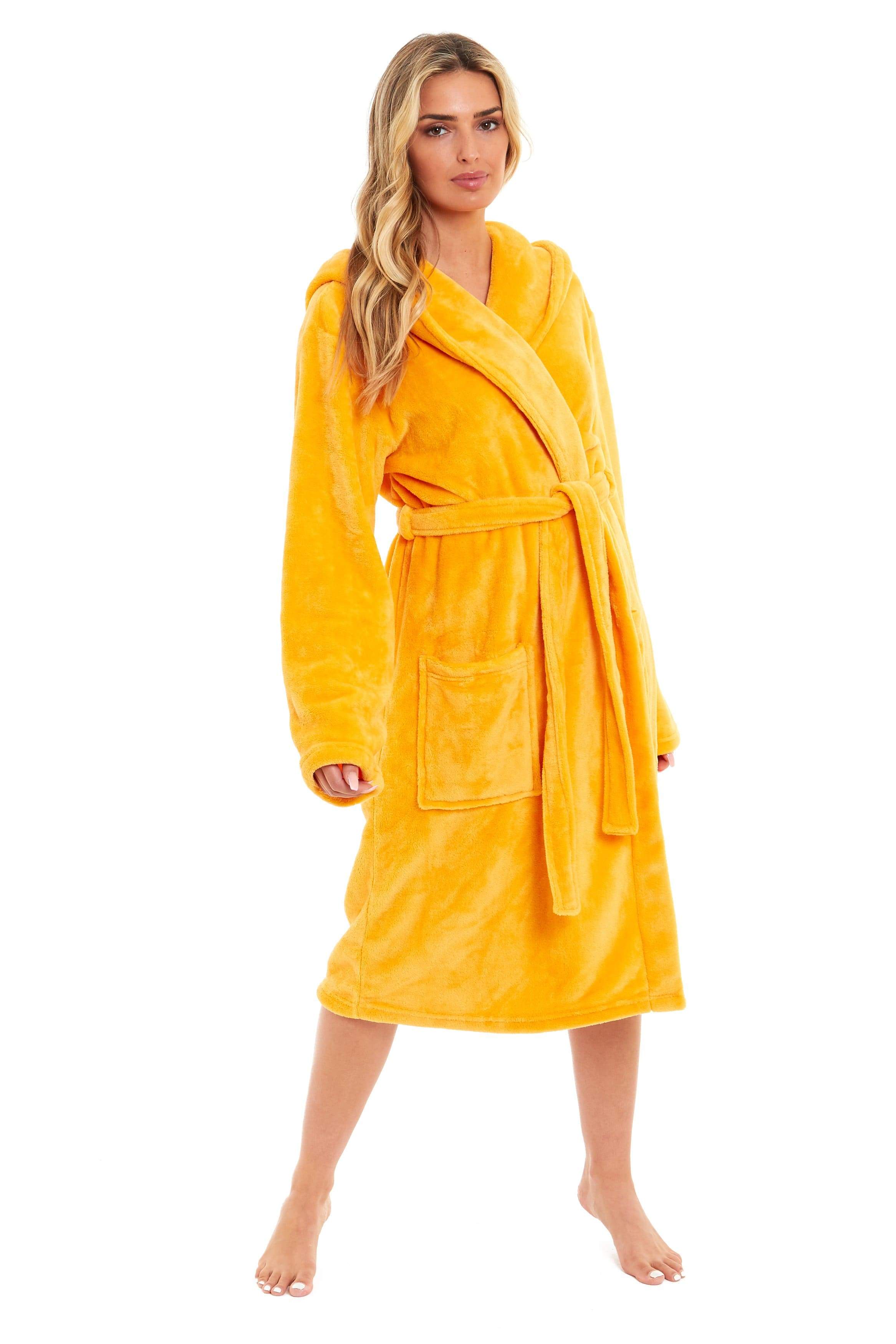 OLIVIA ROCCO Women's Hooded Plush Fleece Dressing Gown Ultra-Soft Velvet Bathrobe For Winter Lounging And Relaxation At Home