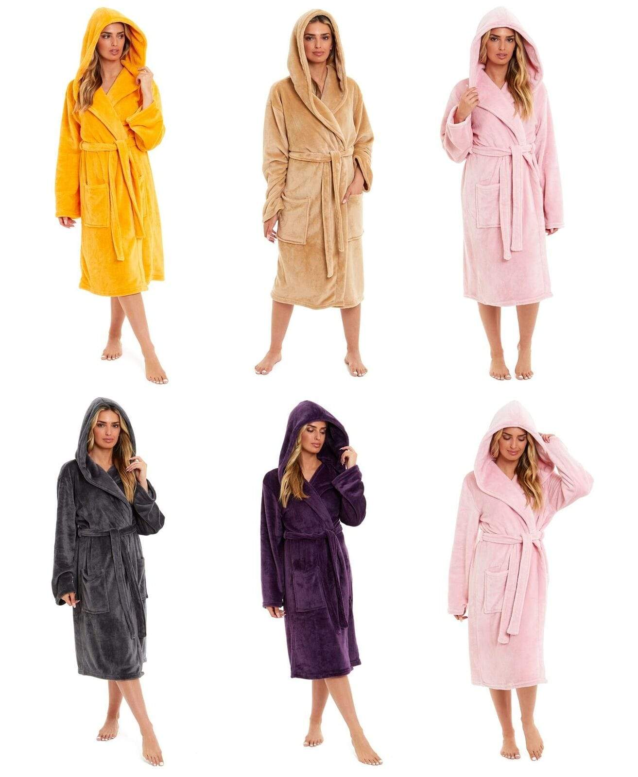 OLIVIA ROCCO Women's Hooded Plush Fleece Dressing Gown Ultra-Soft Velvet Bathrobe For Winter Lounging And Relaxation At Home