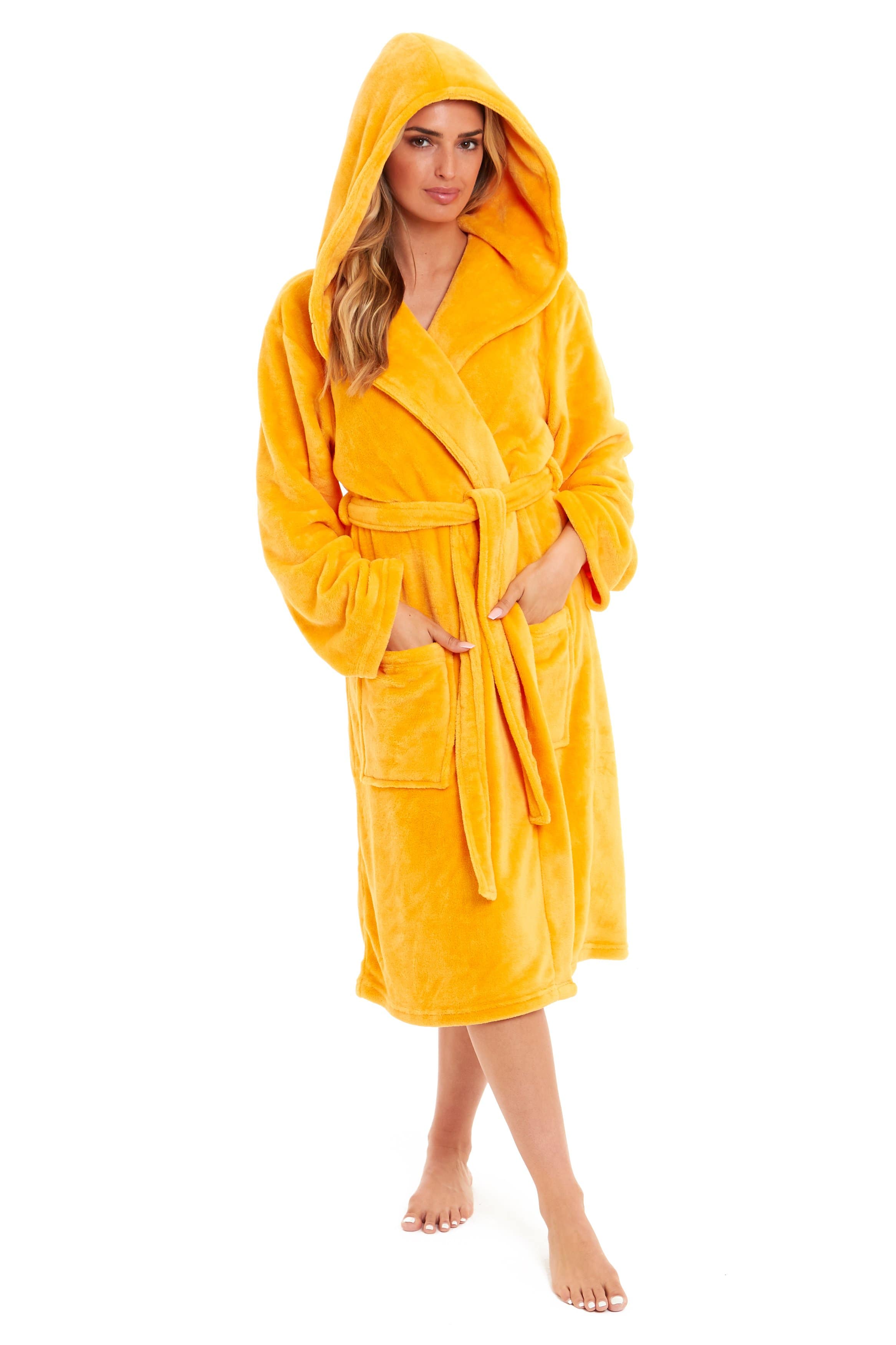 OLIVIA ROCCO Women's Hooded Plush Fleece Dressing Gown Ultra-Soft Velvet Bathrobe For Winter Lounging And Relaxation At Home